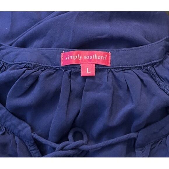 Simply Southern Large Blue Purple Shift Dress Elephant Embroidery Ruffle Sleeves - Picture 9 of 10